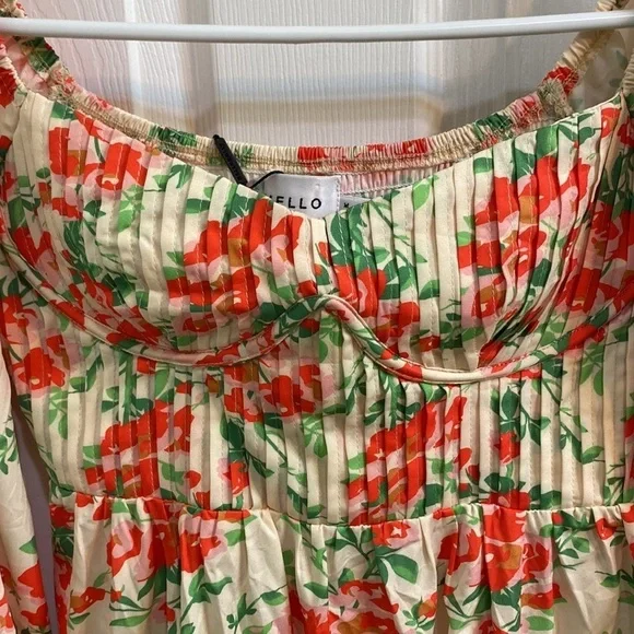 Hello Molly Floral Bustier Midi Dress Side Slit Puff Sleeve Women’s Medium NWT - Picture 5 of 11
